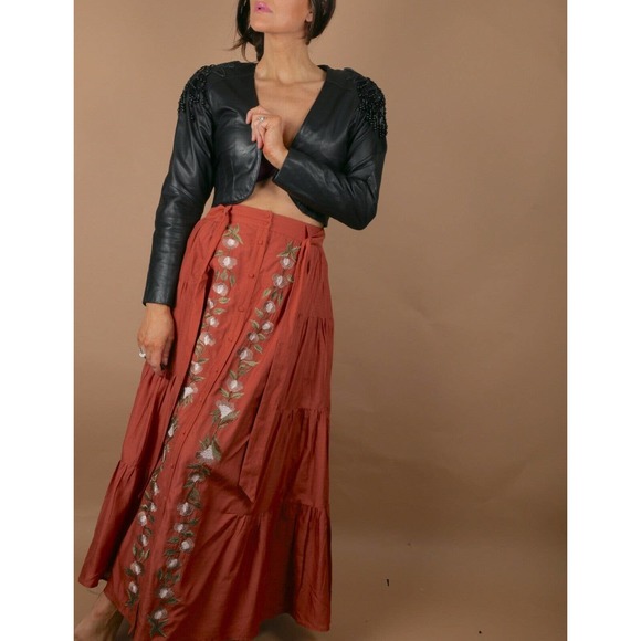 Embroidered Rust Maxi Skirt - Picture 11 of 12